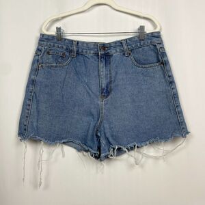 Liquor n Poker Cut-Off Frayed Jean Shorts Size 16 Blue Denim Festival Boho Beach